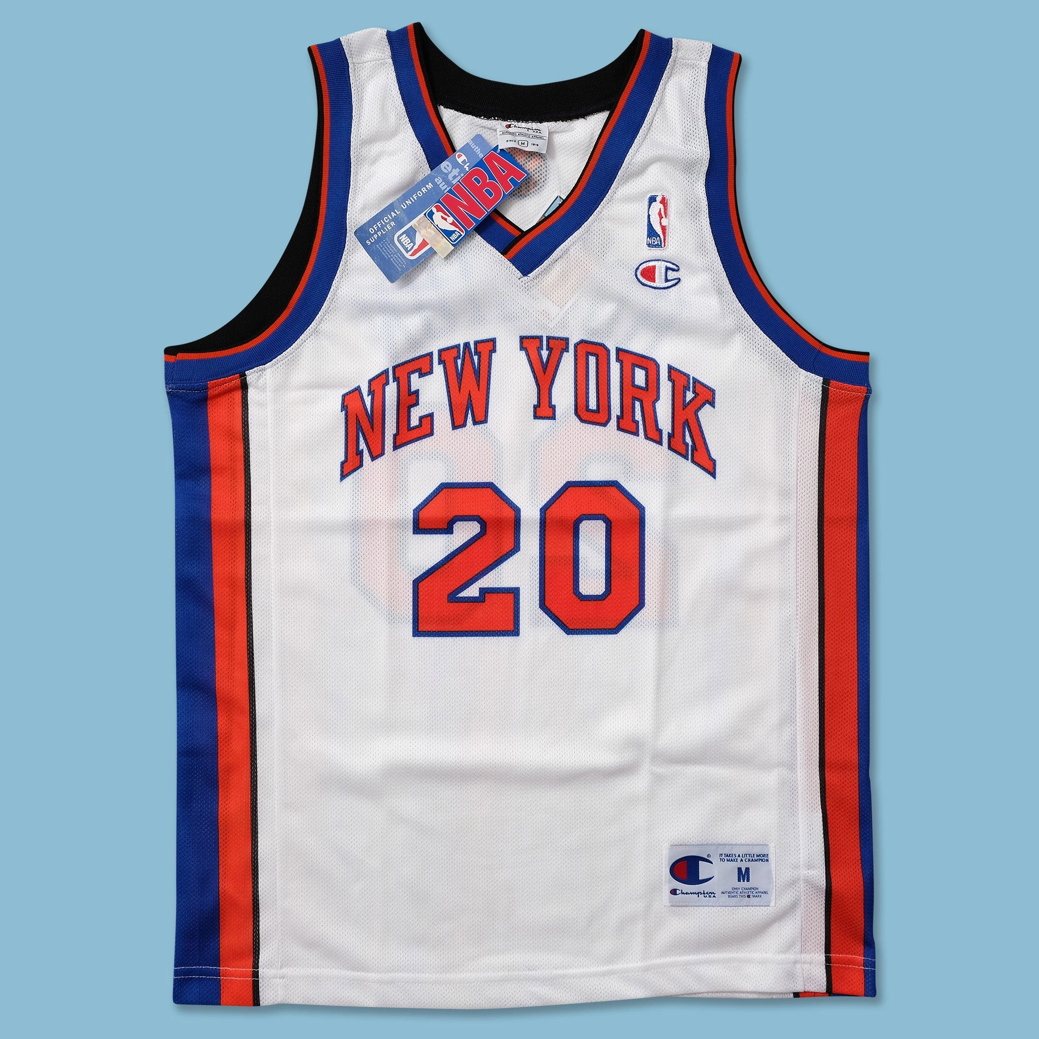 Vintage Champion New York Knicks Jersey Medium Double Layered Hem Friction Reducing Inner Layer