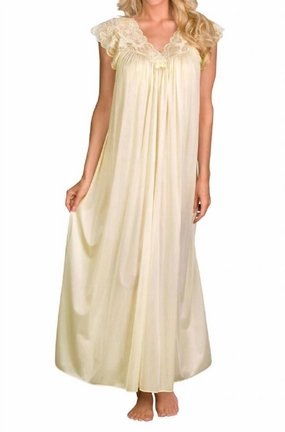 Oversized Comfort Long Lace Cap Sleeve Nightgown In Ivory