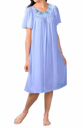 Short Gown With Flower Petal Embroidery And Flutter Sleeves In Lilac Versatile Styling