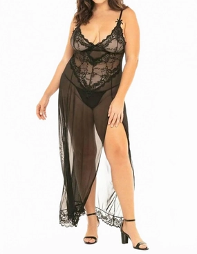 Valentine Long Gown - Plus In Black Adjustable drawstring