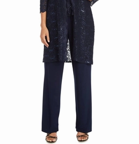 AllDay Comfort Lace 3/4 Sleeve 3-Piece Pants Set In Navy