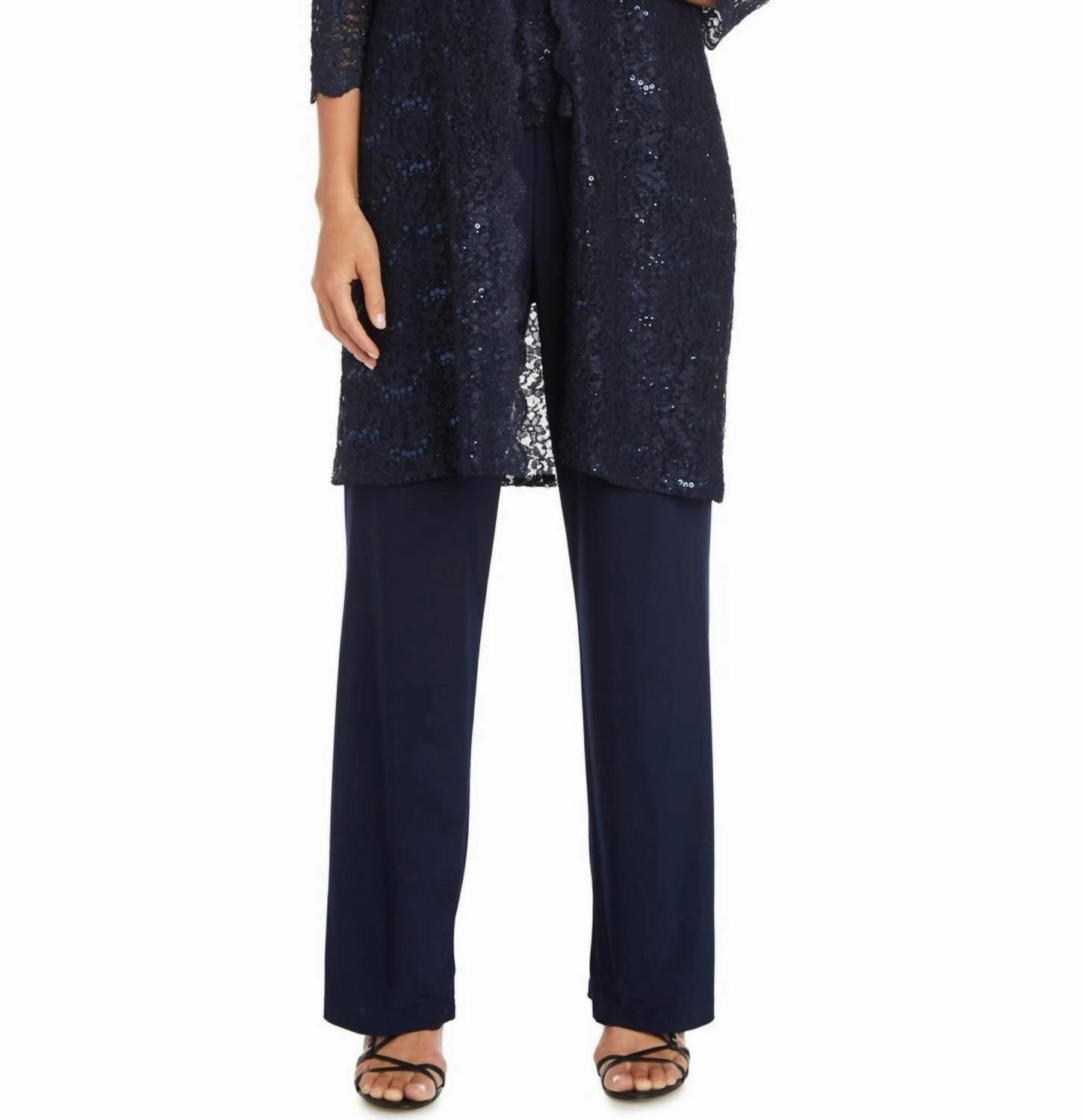 Lace 3/4 Sleeve 3-Piece Pants Set In Navy StainResistant Coating