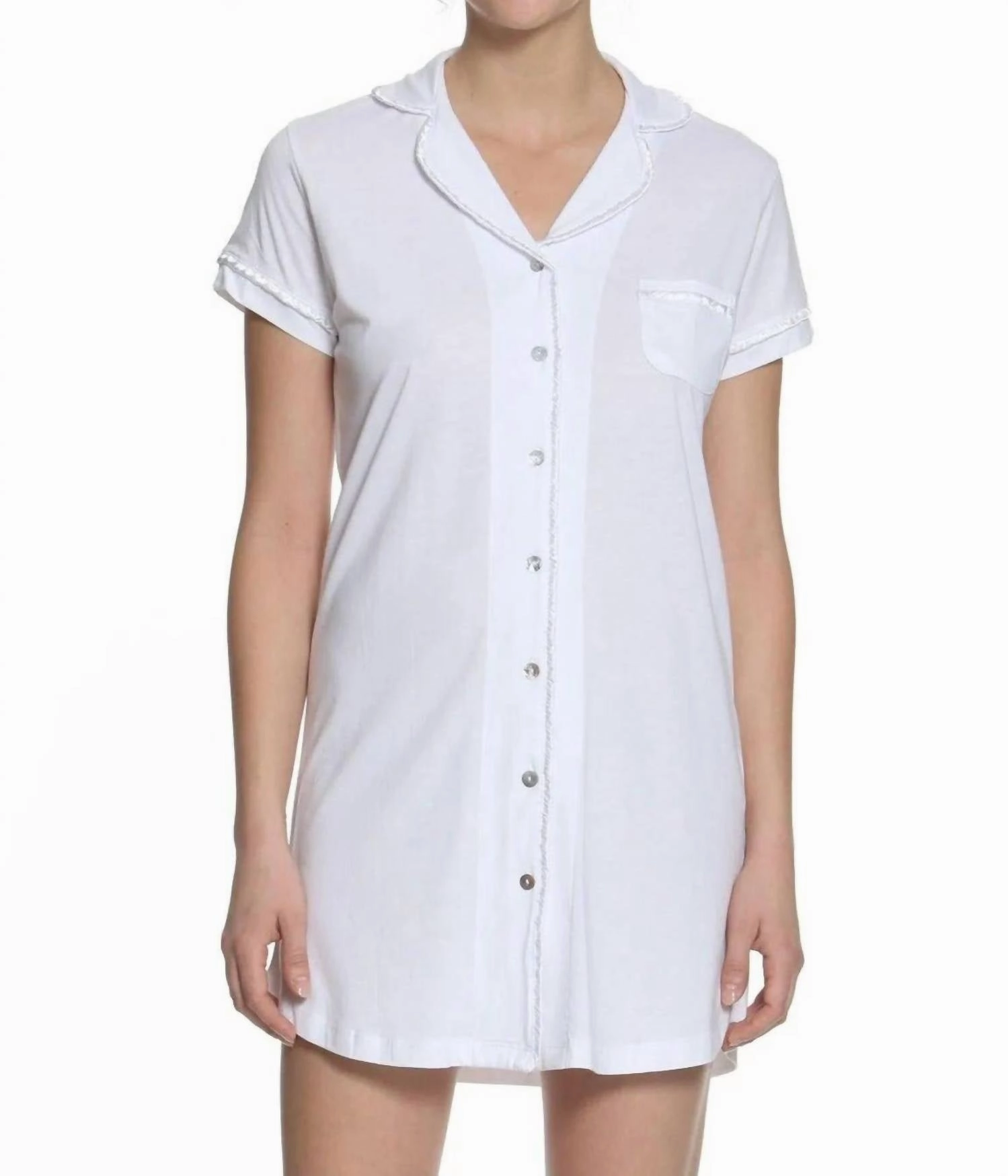 Sophie Basic Short Sleeve Nightshirt In White Layered construction