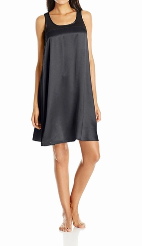 Lindsay  Satin And Rib Nightgown In Black Cozy Thermal Insulation Anti Pilling Process