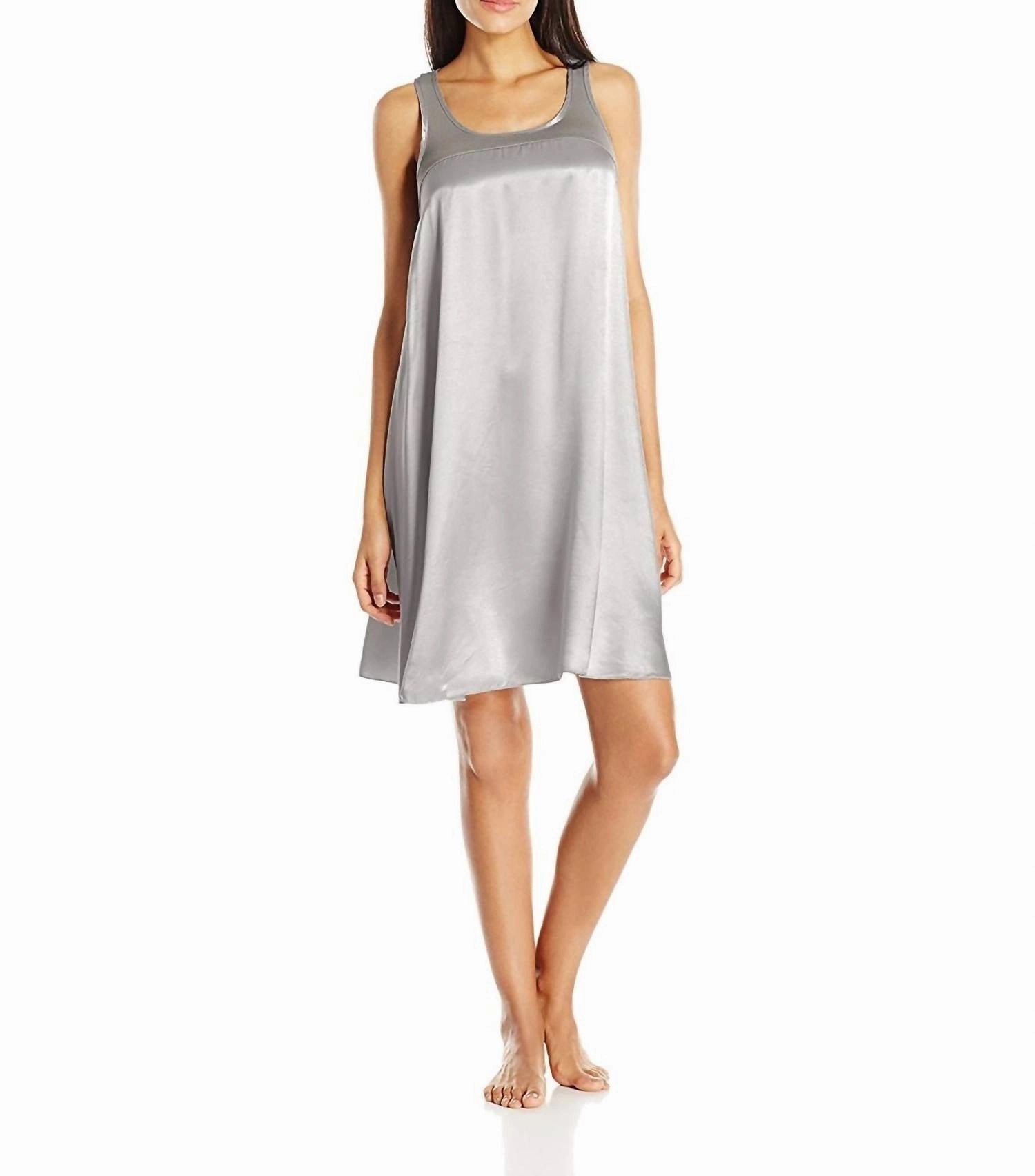 NonIrritating Seams Lindsay Satin And Rib Nightgown In Dark Silver