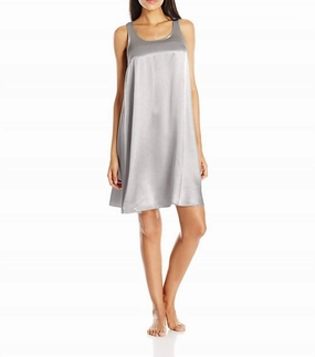 Thermal Insulation High Elasticity Fabric Lindsay Satin And Rib Nightgown In Dark Silver
