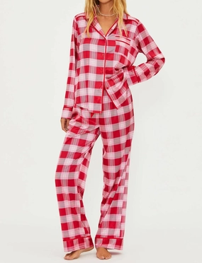Livy & Connie Pajama Set In Candy Cane Plaid AntiSlip Grip Hem