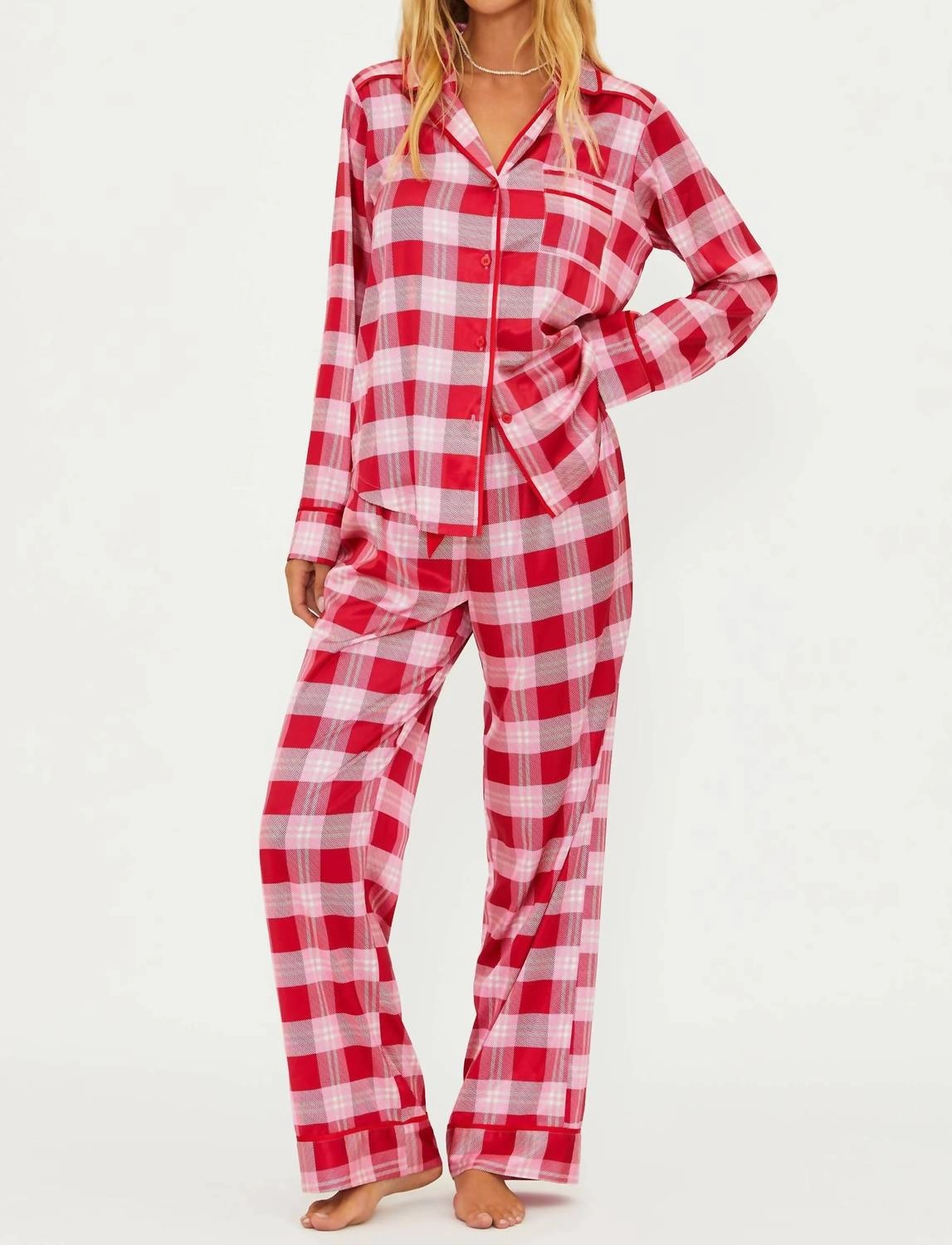 Low Maintenance Care Livy & Connie Pajama Set In Candy Cane Plaid