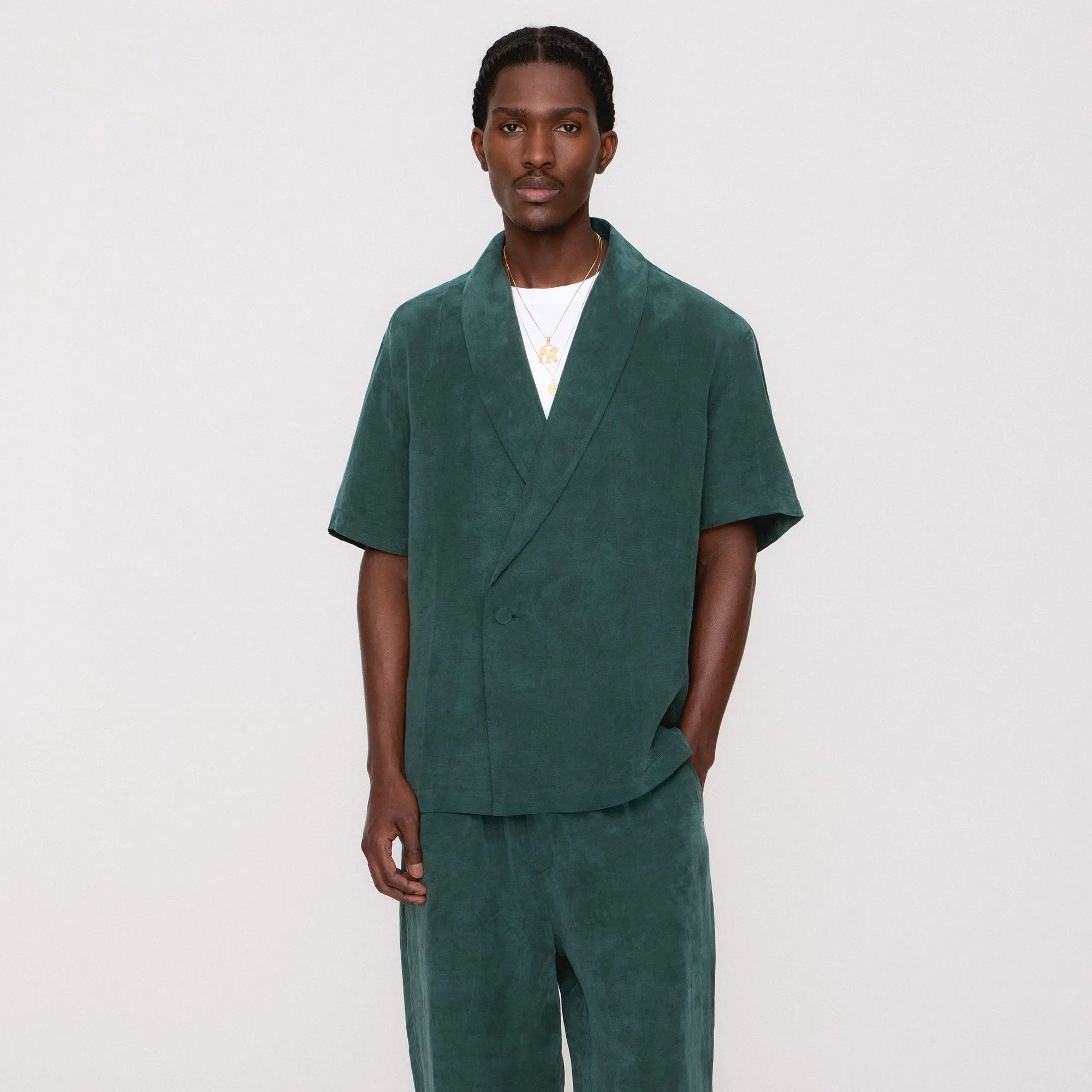 birthday celebration Smooth Cotton Blend Kith Cupro Linen Short Sleeve Thompson Crossover Shirt - Stadium