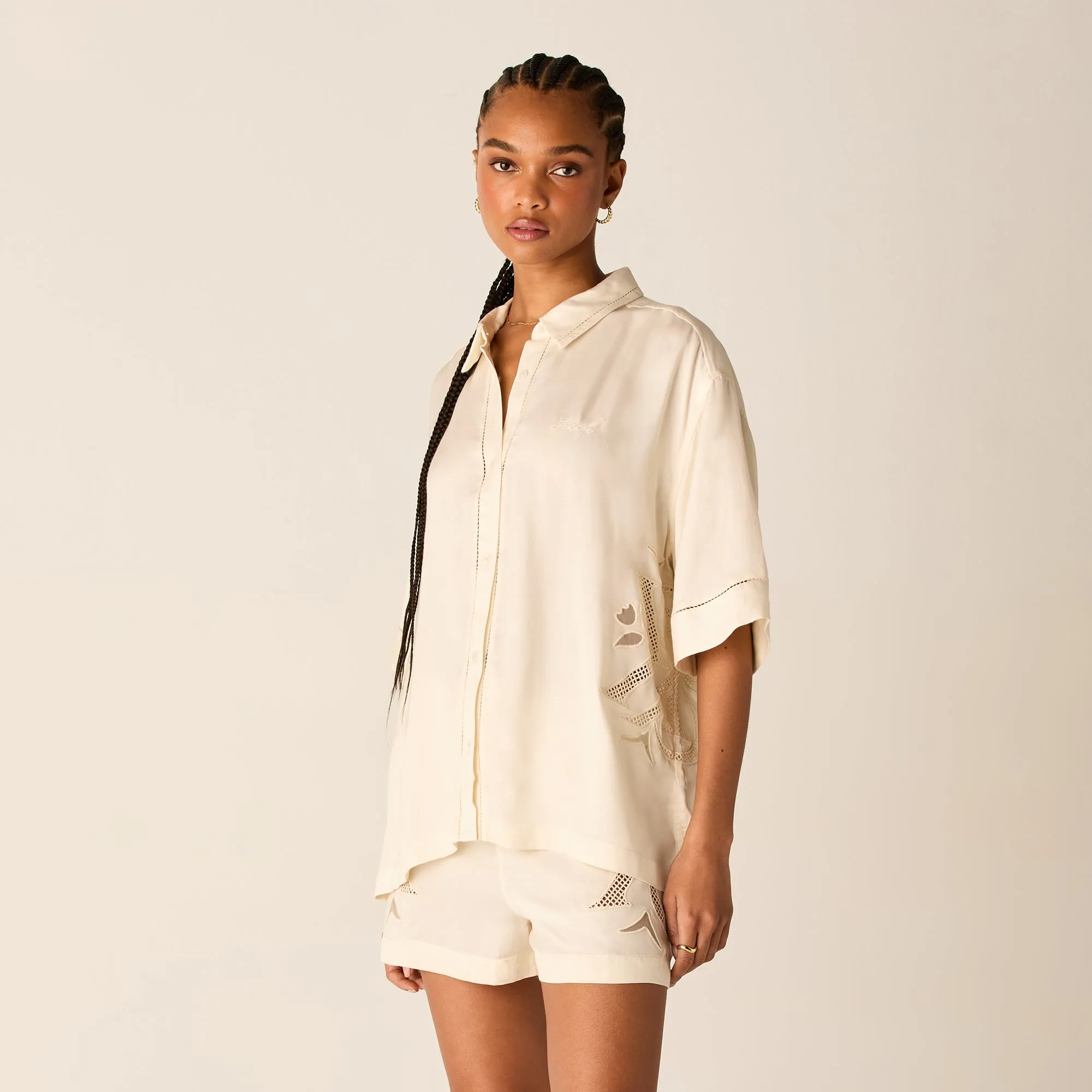 Organic Cotton Kith Women Mari Broderie Crest Shirt - Waffle