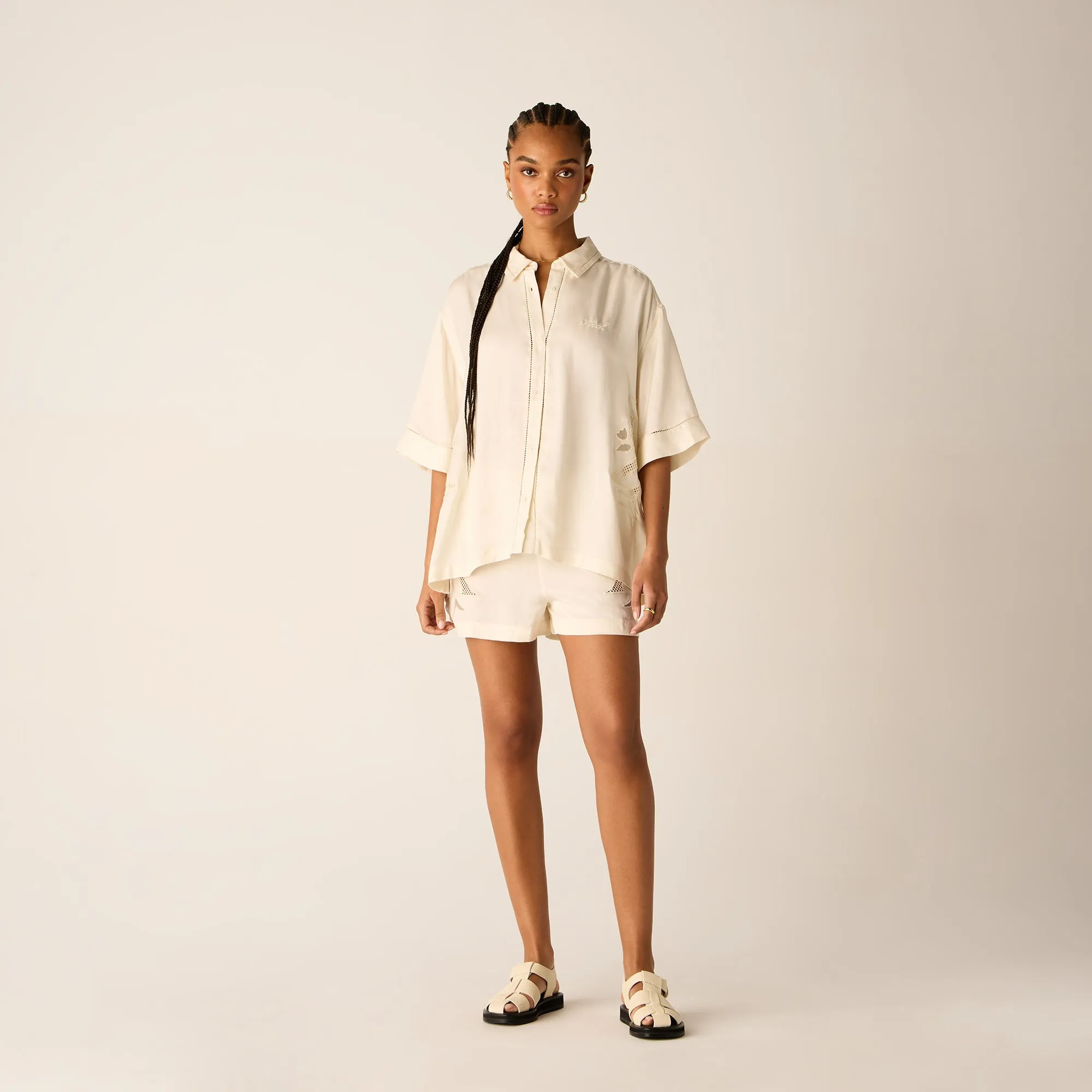 Kith Women Mari Broderie Crest Shirt - Waffle Customizable Option Warm Insulation