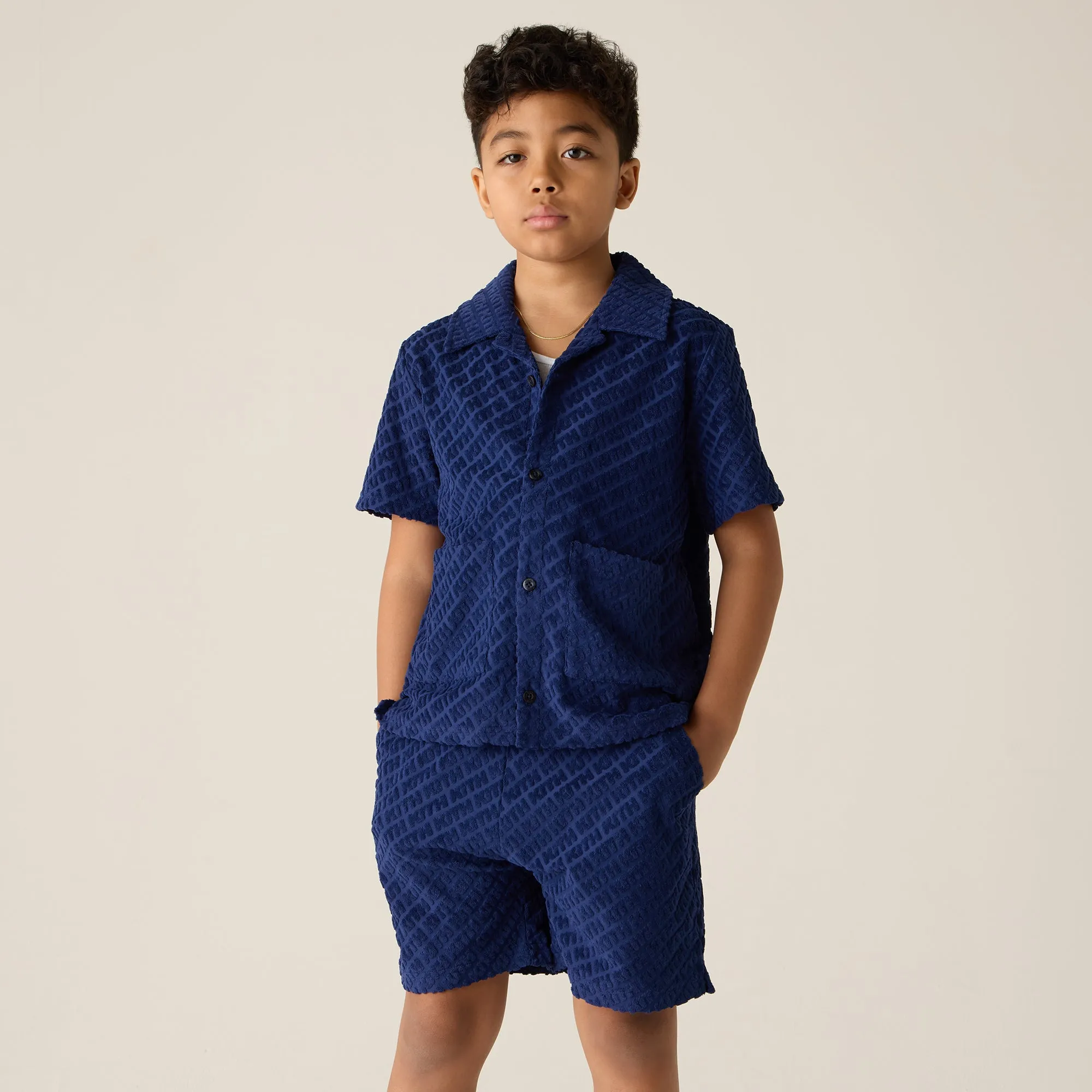 Kith Kids Monogram Terry Camp Shirt - Screen Layered Hemline Athletic Cut