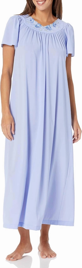 Long Gown With Flower Petal Embroidery And Flutter Sleeves In Lilac Drop Shoulder Construction
