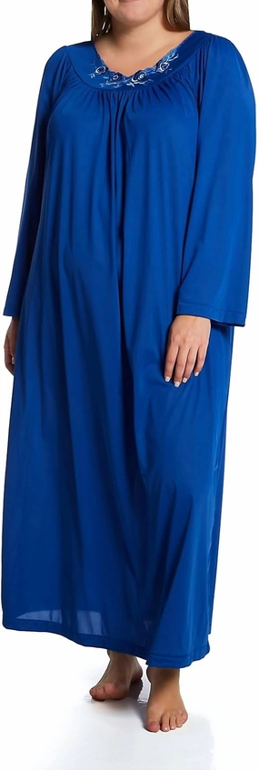Long Gown With Flower Petal Embroidery And Flutter Sleeves In Navy Reinforced Neckline Smooth zipper closure