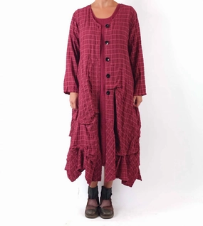 Long Plaid Duster In Cayenne Tencel Blend Balanced Compression