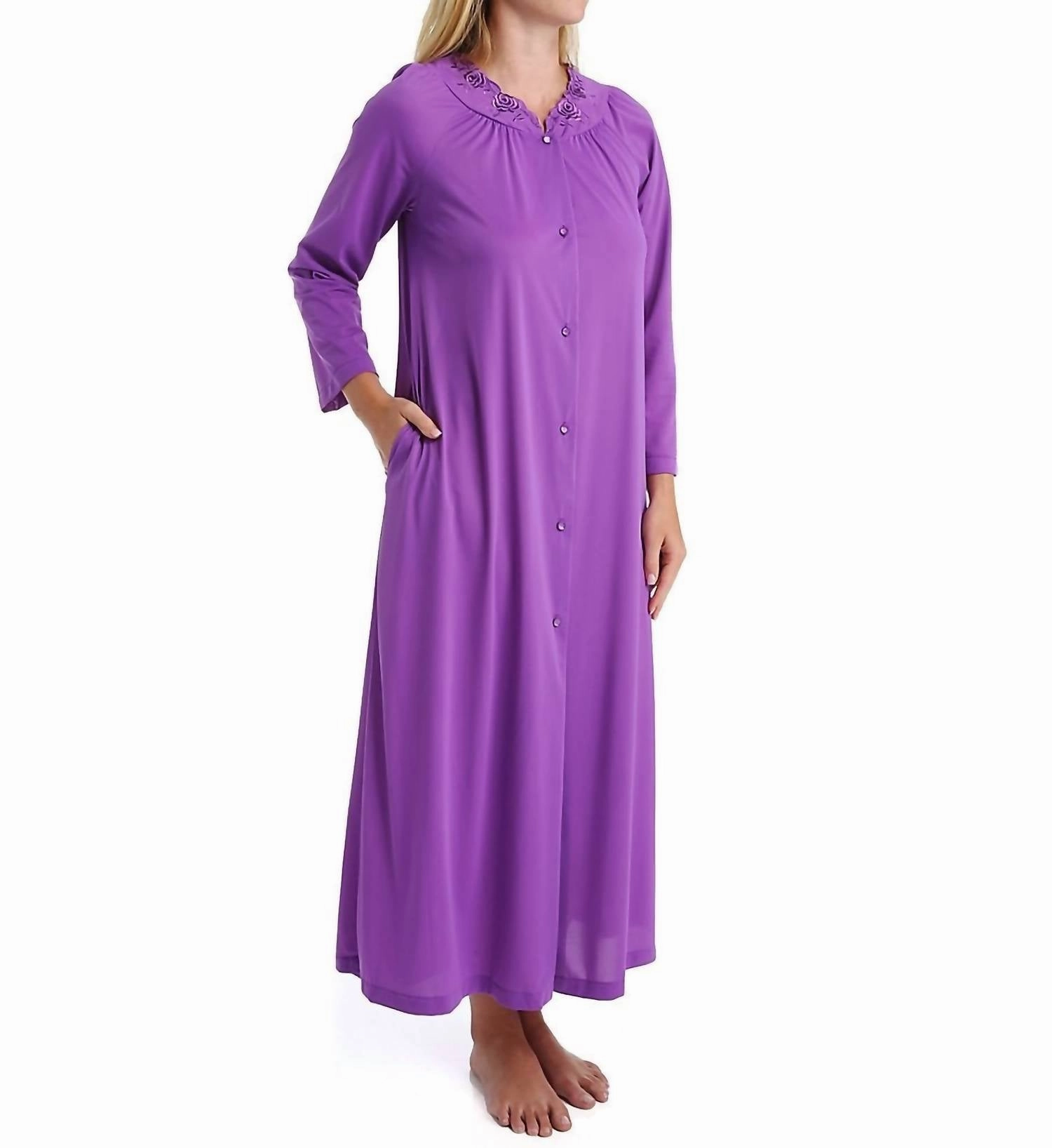 Long Sleeve Button Down Robe In Purple Eco Certified Materials No Slip Grip