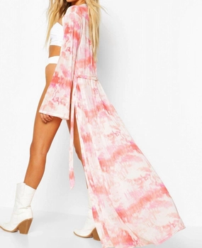 Long Sleeve Printed Duster In Pink StainResistant Coating