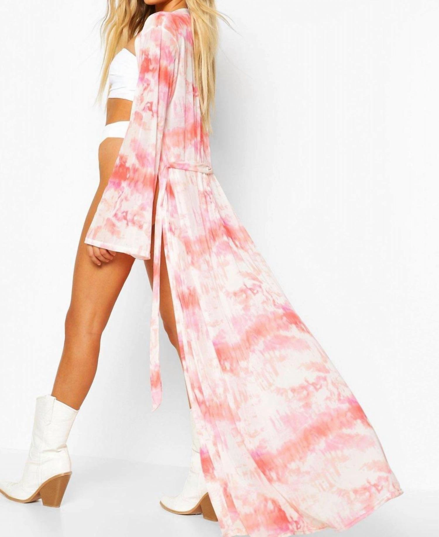 Long Sleeve Printed Duster In Pink StainResistant Coating