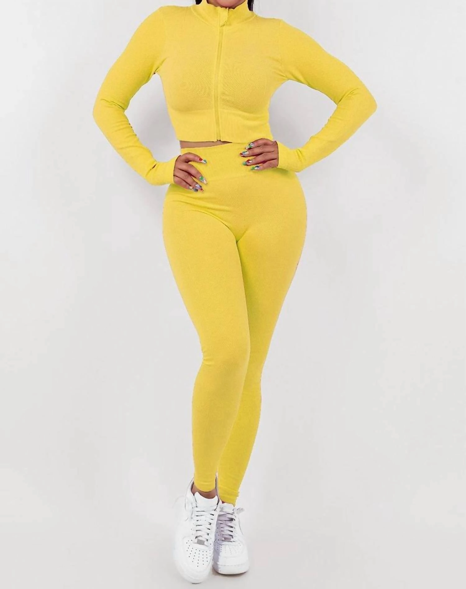 Long Sleeve Top And Pants Loungin Set In Yellow Wrinkle Resistant Finish Tagless Comfort