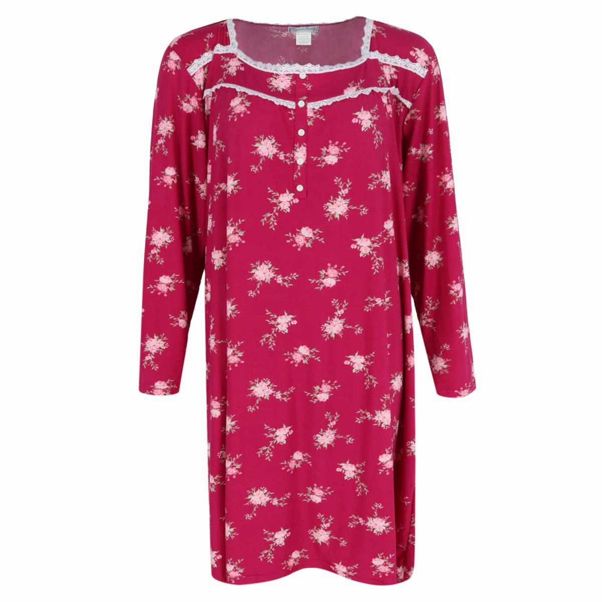 Women's Plus Size Floral Lace Long Sleeve Sleep Gown High Neckline Non Restrictive Silhouette