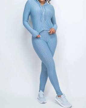 Honeycomb Top And Legging Set In Blue Brushed Fleece