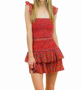 Butterfly Hem Detail Minimalist Design Katie Floral Smocked Set In Red