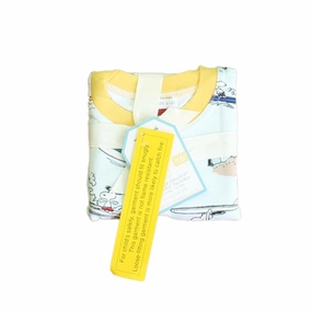 Wide Leg Cut NonIrritating Seam Construction Pottery Boys Blue Peanuts 2-piece Pajamas