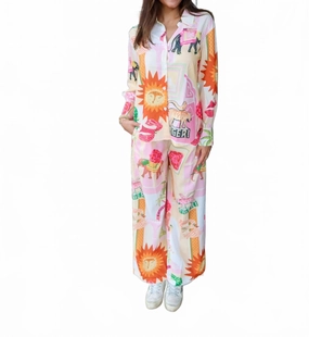 Lotusland Safari Pants Set In Pink Multi Relaxed Fit Design