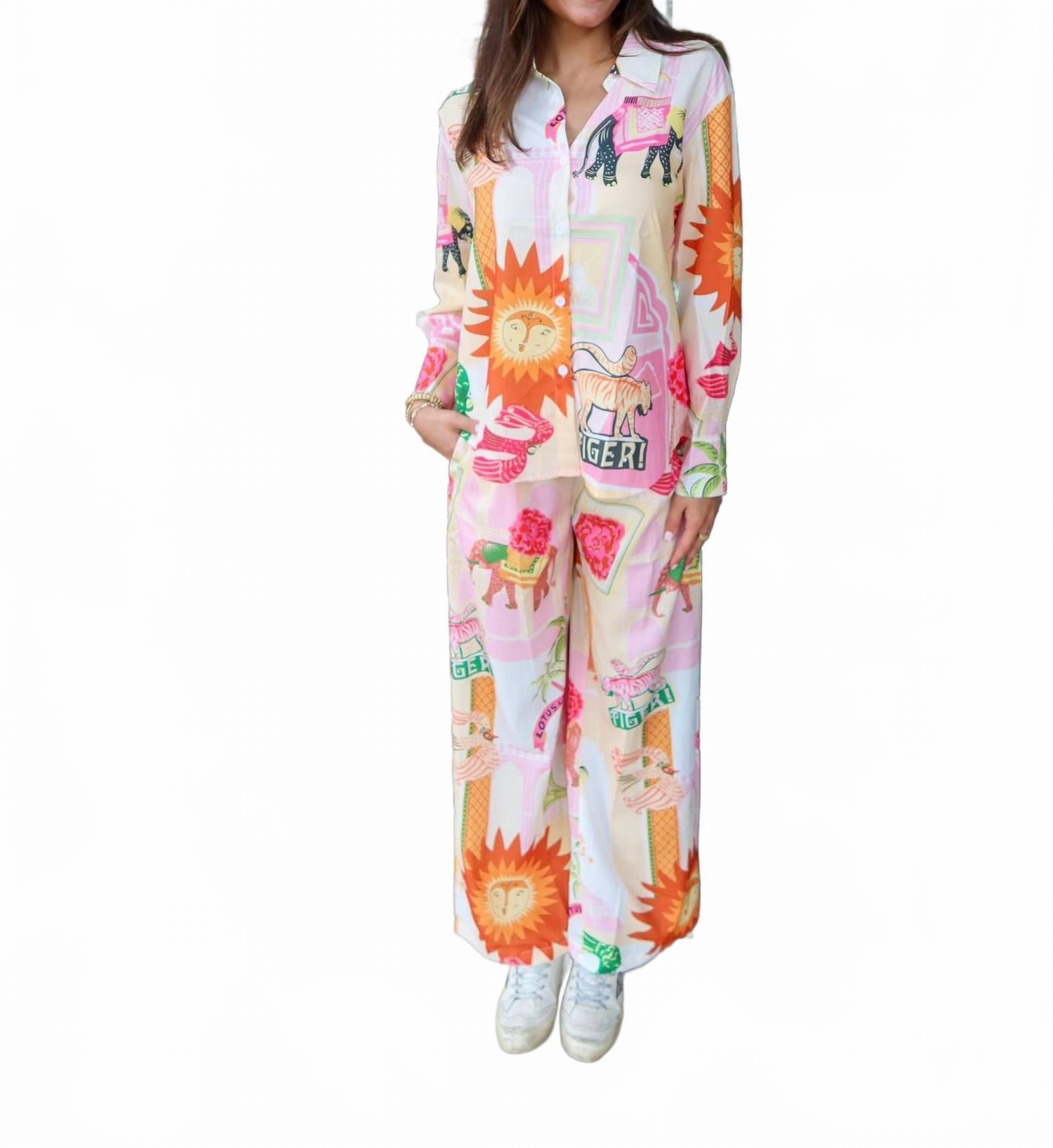 Lotusland Safari Pants Set In Pink Multi Breathable Mesh Panels