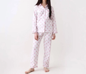 UltraSoft Brushed Interior Love Pajama Set In White/ Pink