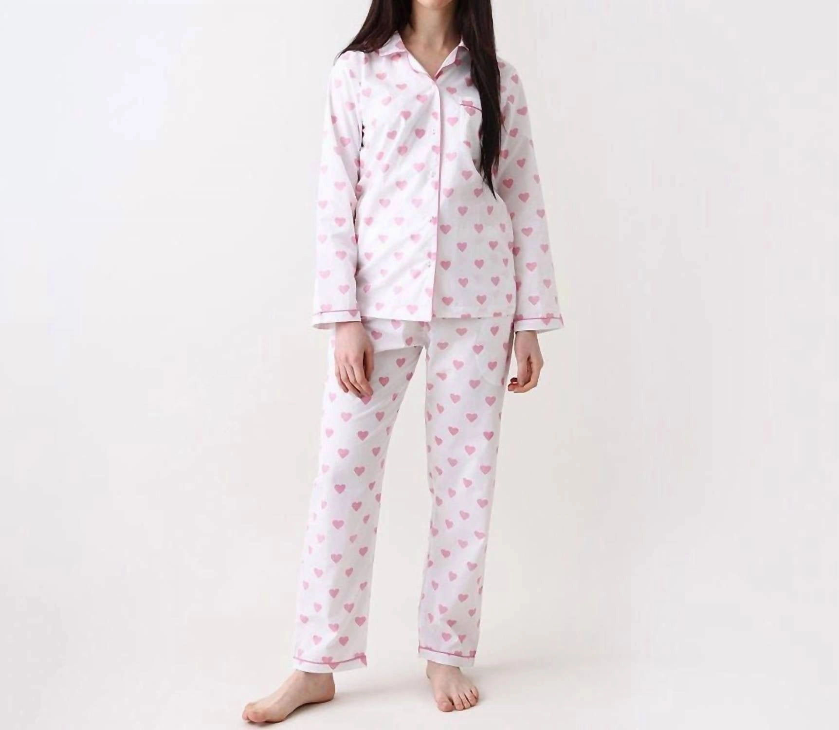 Love Pajama Set In White/ Pink Tear Resistant Fabric Moisture Wicking Technology