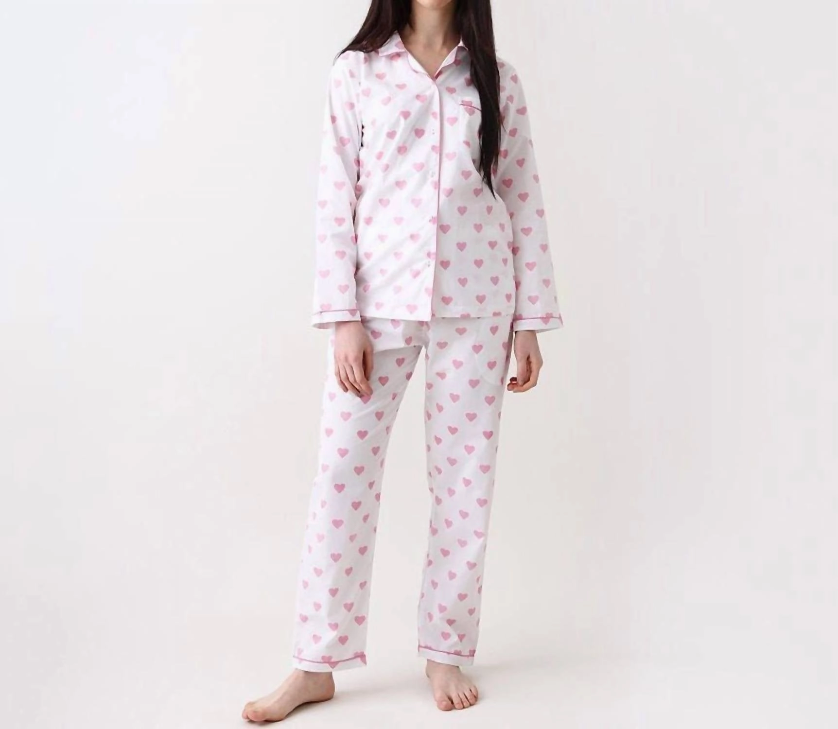 Love Pajama Set In White/ Pink Layered Hem Design ComfortFirst Design