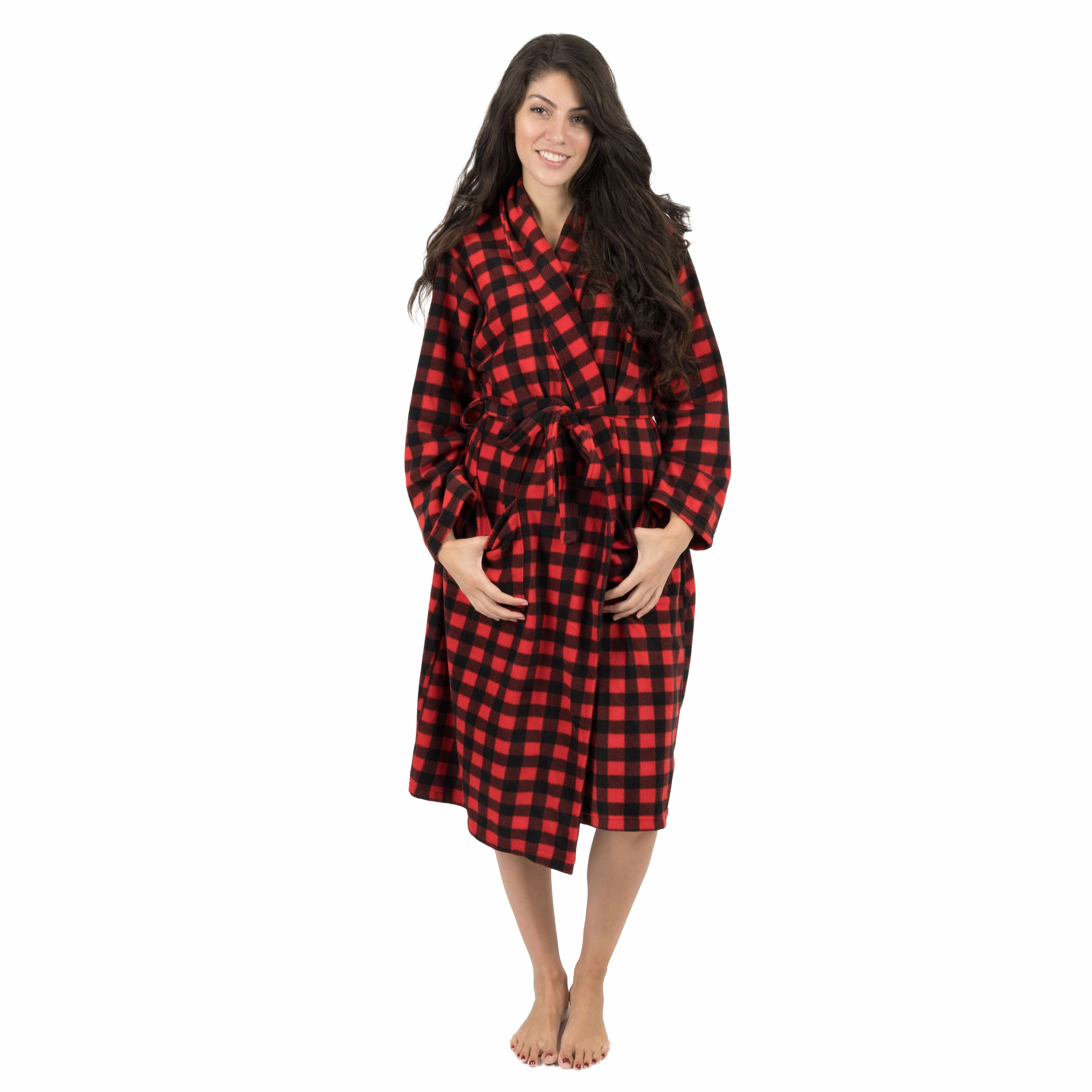 Christmas Womens Fleece Robe Plaid LowProfile Stitching
