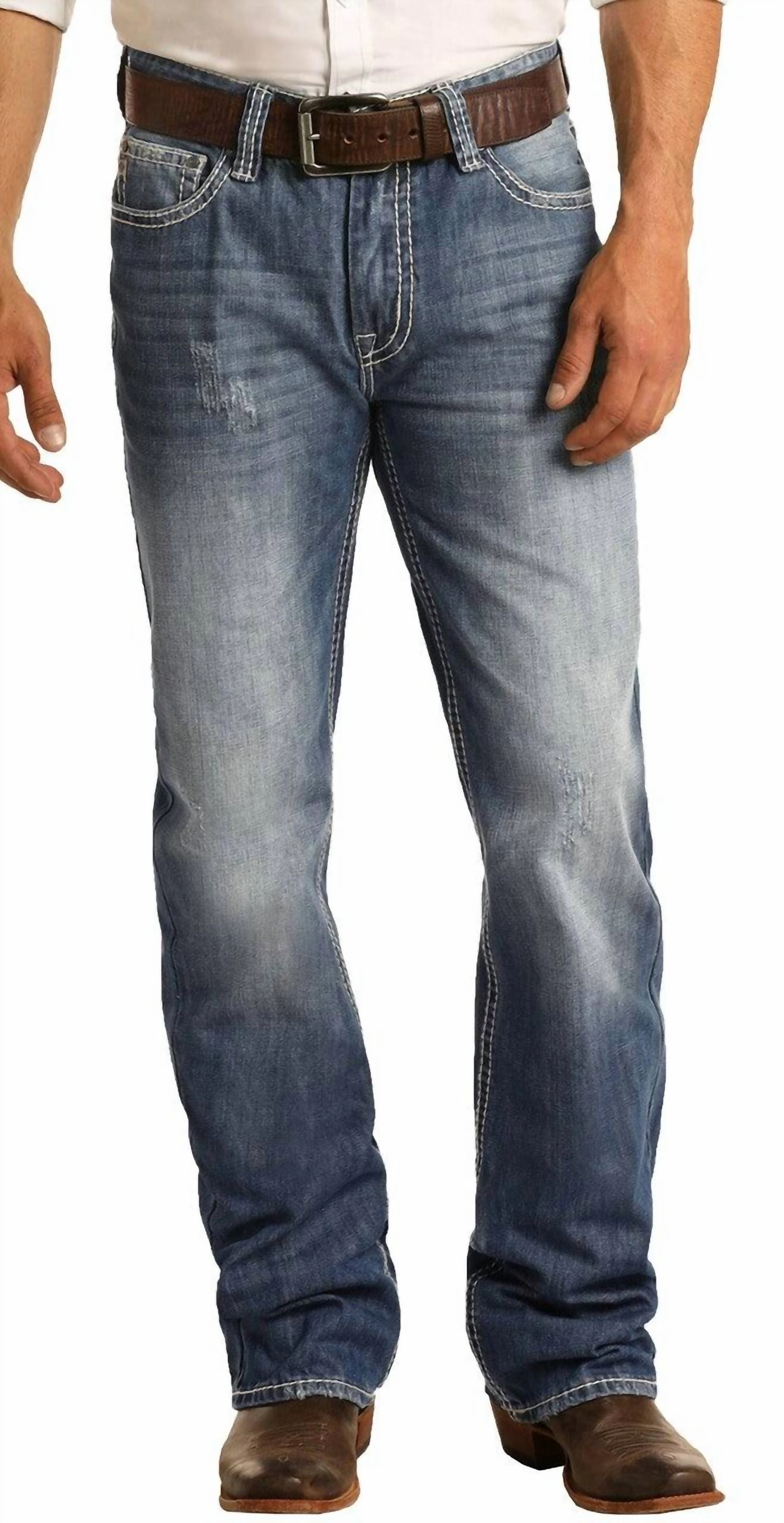 Effortless casual Friction Free Inner Lining Cowboy Double Barrel Relaxed Fit Boot Jeans In Medium Wash