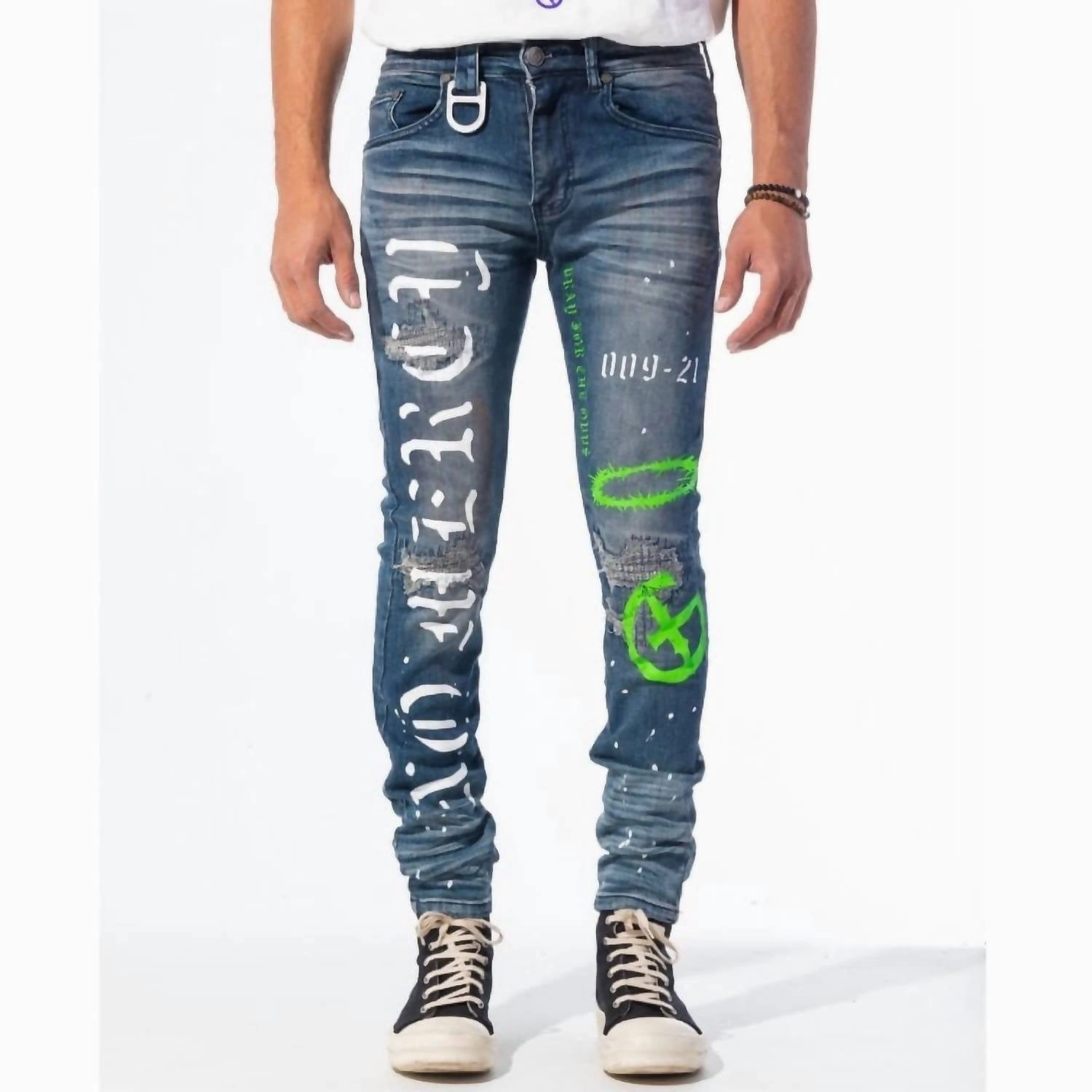 Men's Accomplice Denim Jeans In Green Holiday Vibes Work Ready