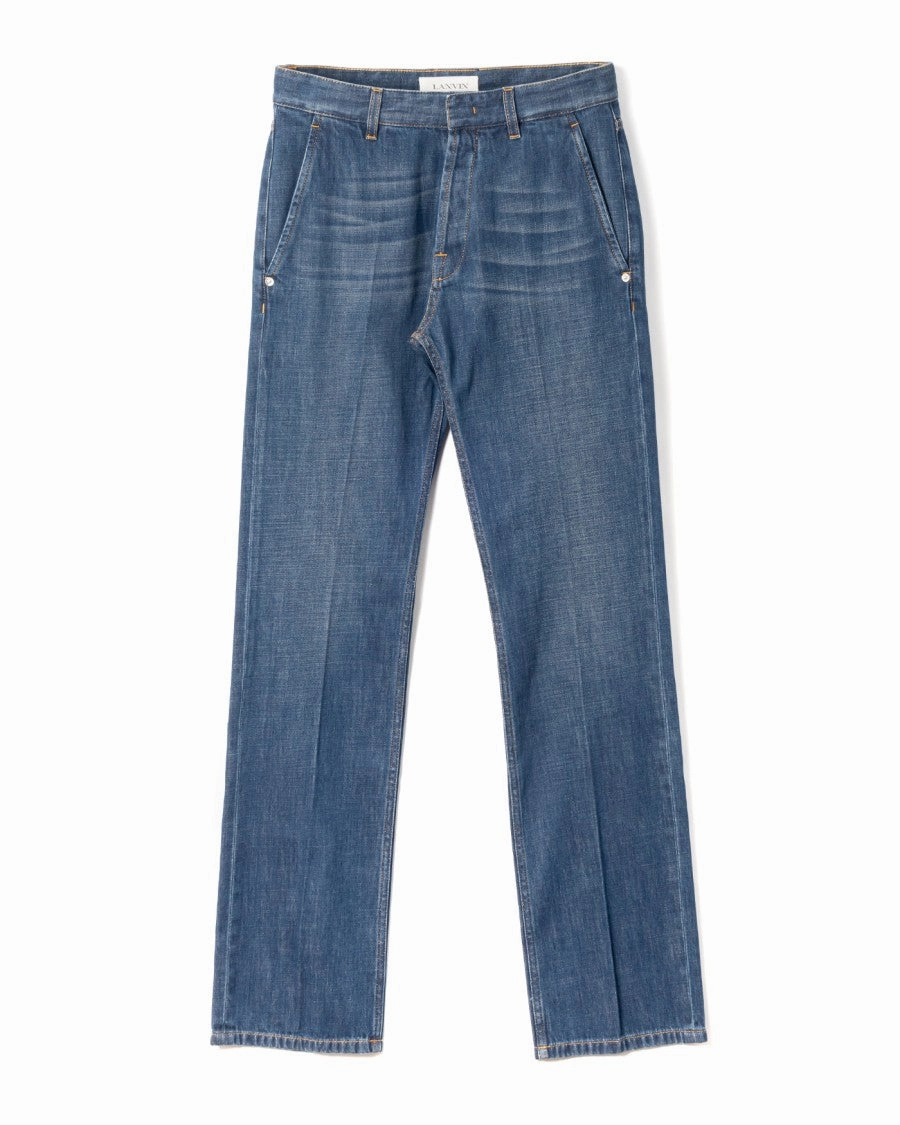Hand-Washed Vintage Straight Fit Denim Pants Eco Certified Textile Standards Everyday Party Look