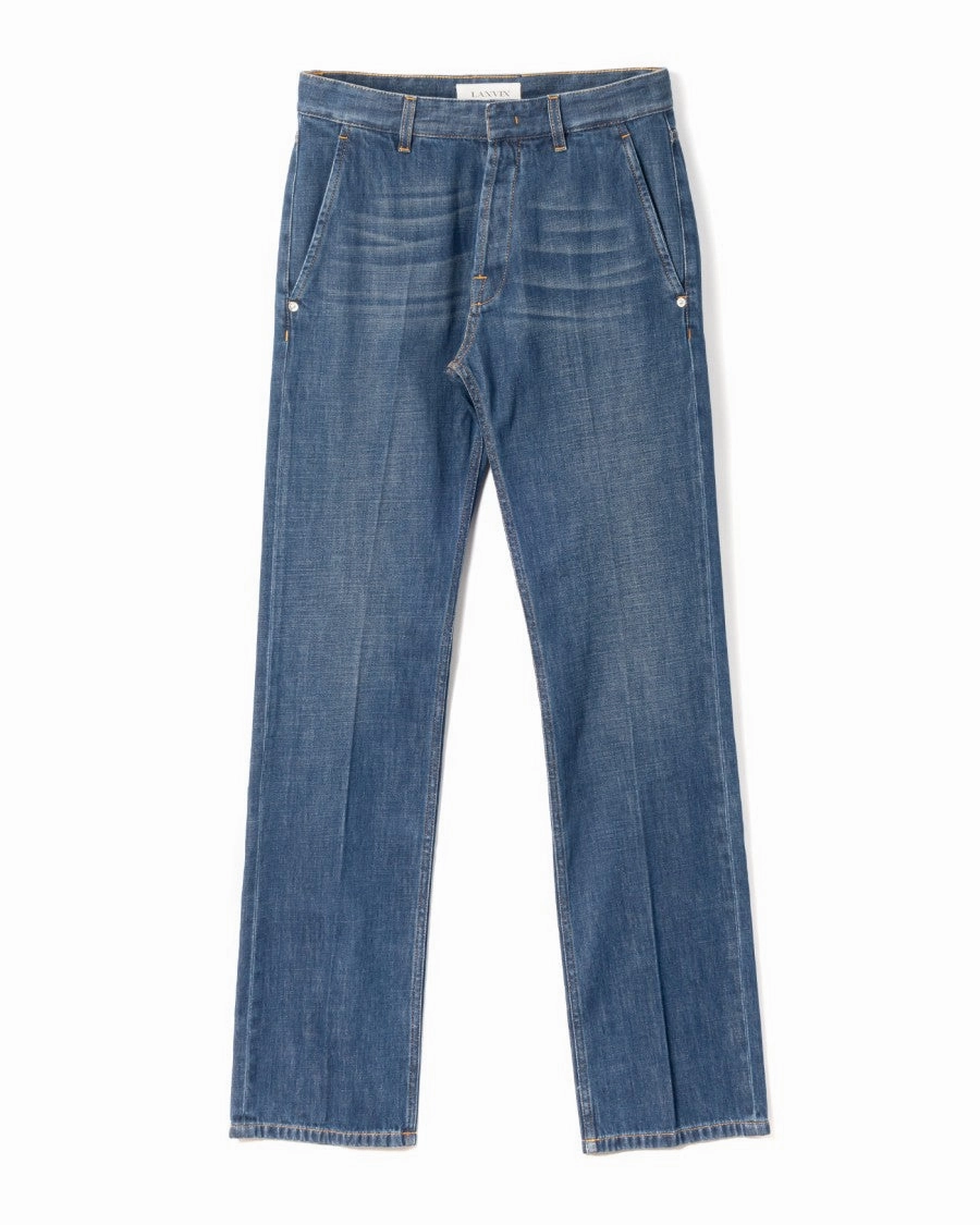 Hand-Washed Vintage Straight Fit Denim Pants Style Layer Moisture Wicking Lining