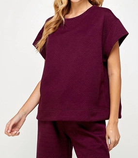 Madeline Textured Loungeset In Burgundy AntiPilling Technology Reinforced Knee Panels