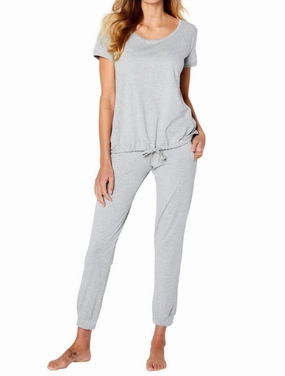MoistureWicking Technology Malibu Relaxed Short Sleeve Top Loungewear Set In Heather Gray