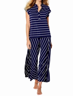 Marina Stripes Drop Shoulder Loungewear Set In Navy Unisex Sizing Buttery Soft Texture