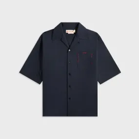 Year-Round Favorite Water Repellent Finish Marni Blue Tropical Wool Bowling Shirt - Blue / Black
