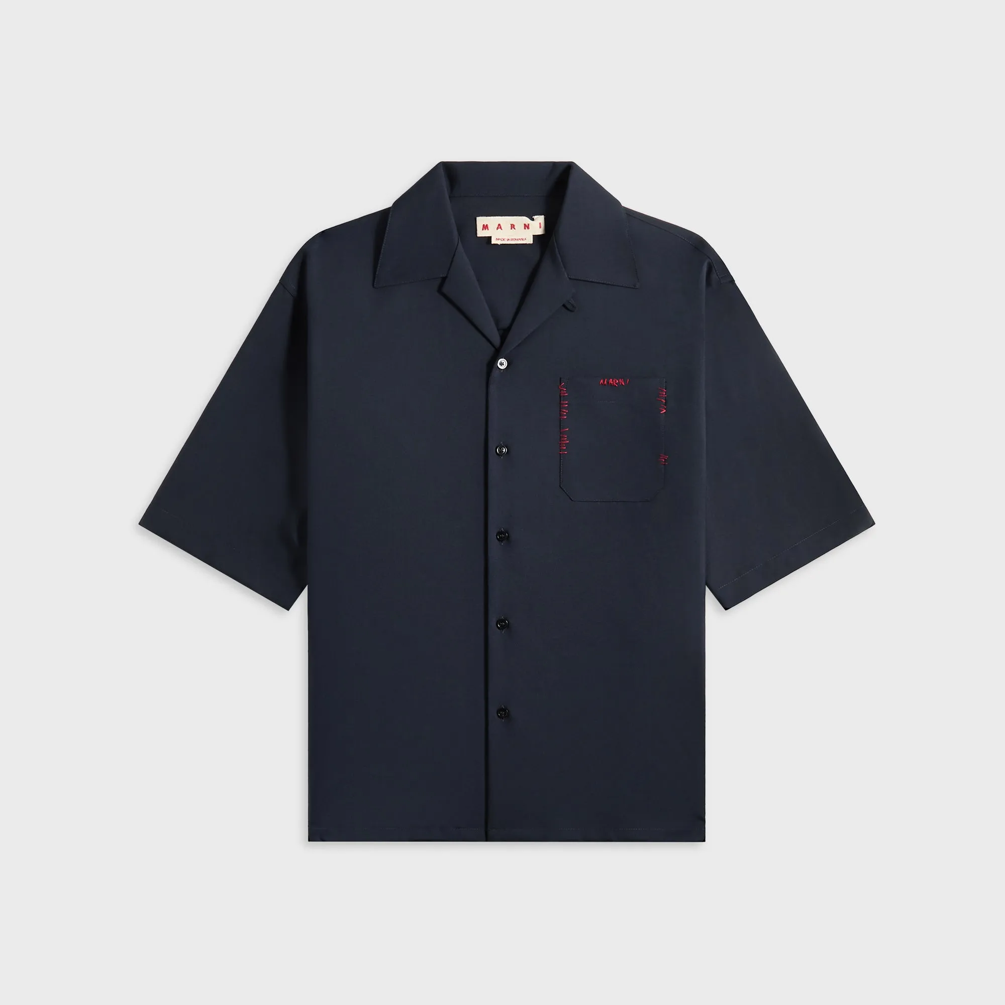 Marni Blue Tropical Wool Bowling Shirt - Blue / Black Sustainable Manufacturing Process