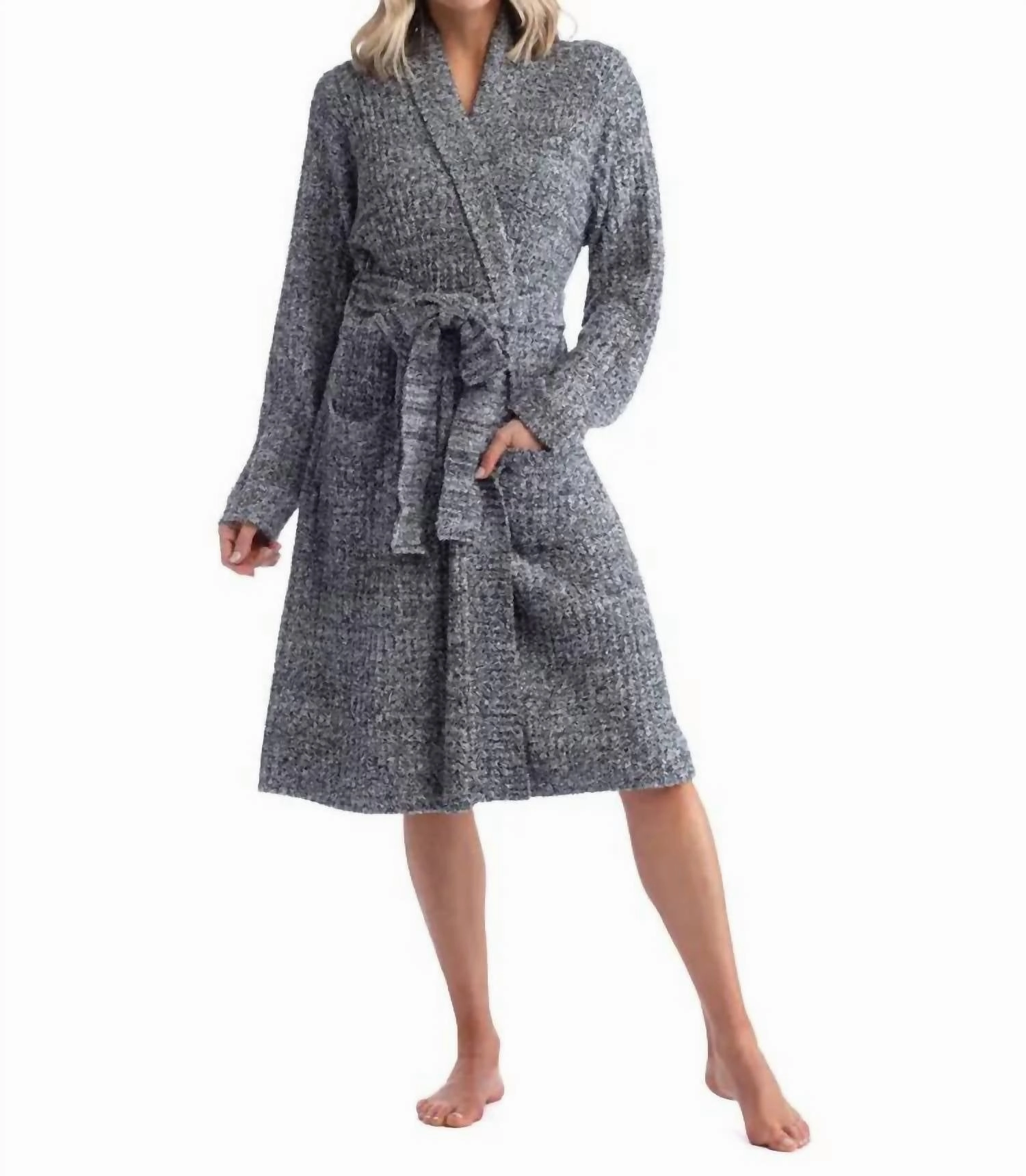 Marshmallow Rib Robe In Heather Black QuickDry Material High Elasticity Fabric