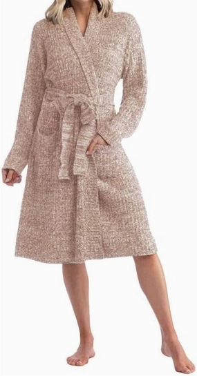 Wide Collar Marshmallow Rib Robe In Heather Coco