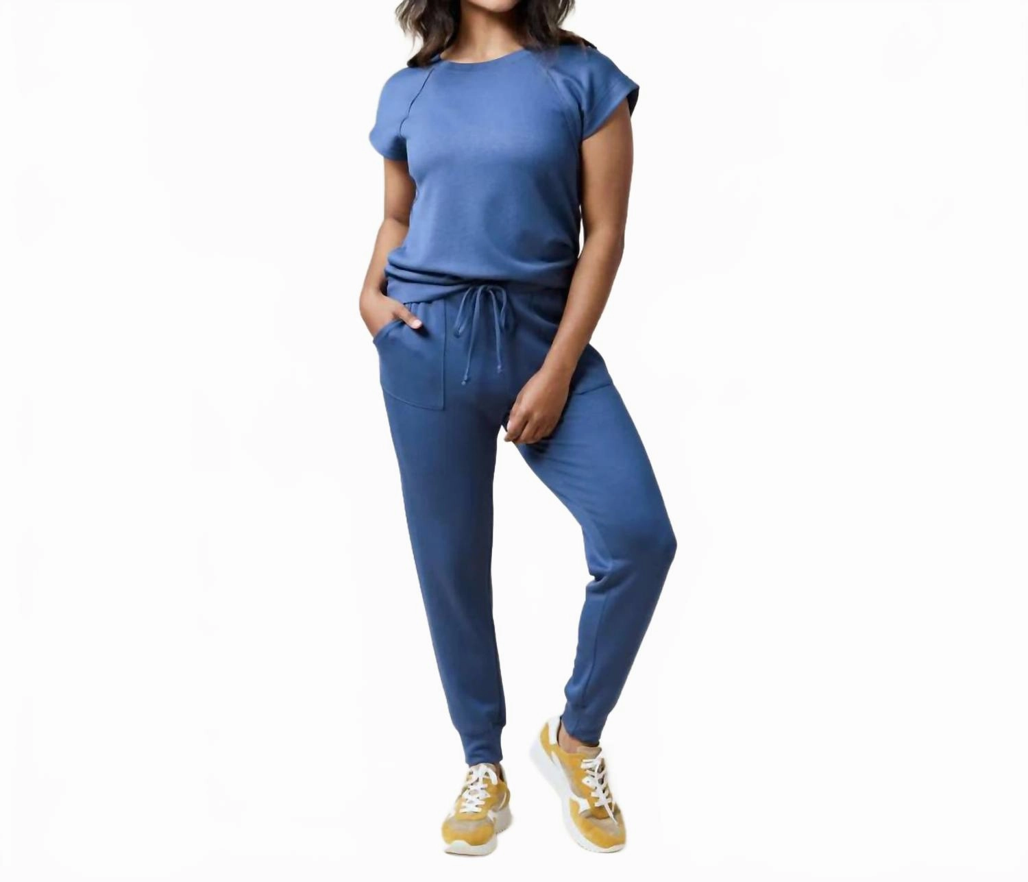 Cozy Fabric Blend MultiPurpose Loungewear Puredream Short Raglan Sleeve Jogger Set In Indigo