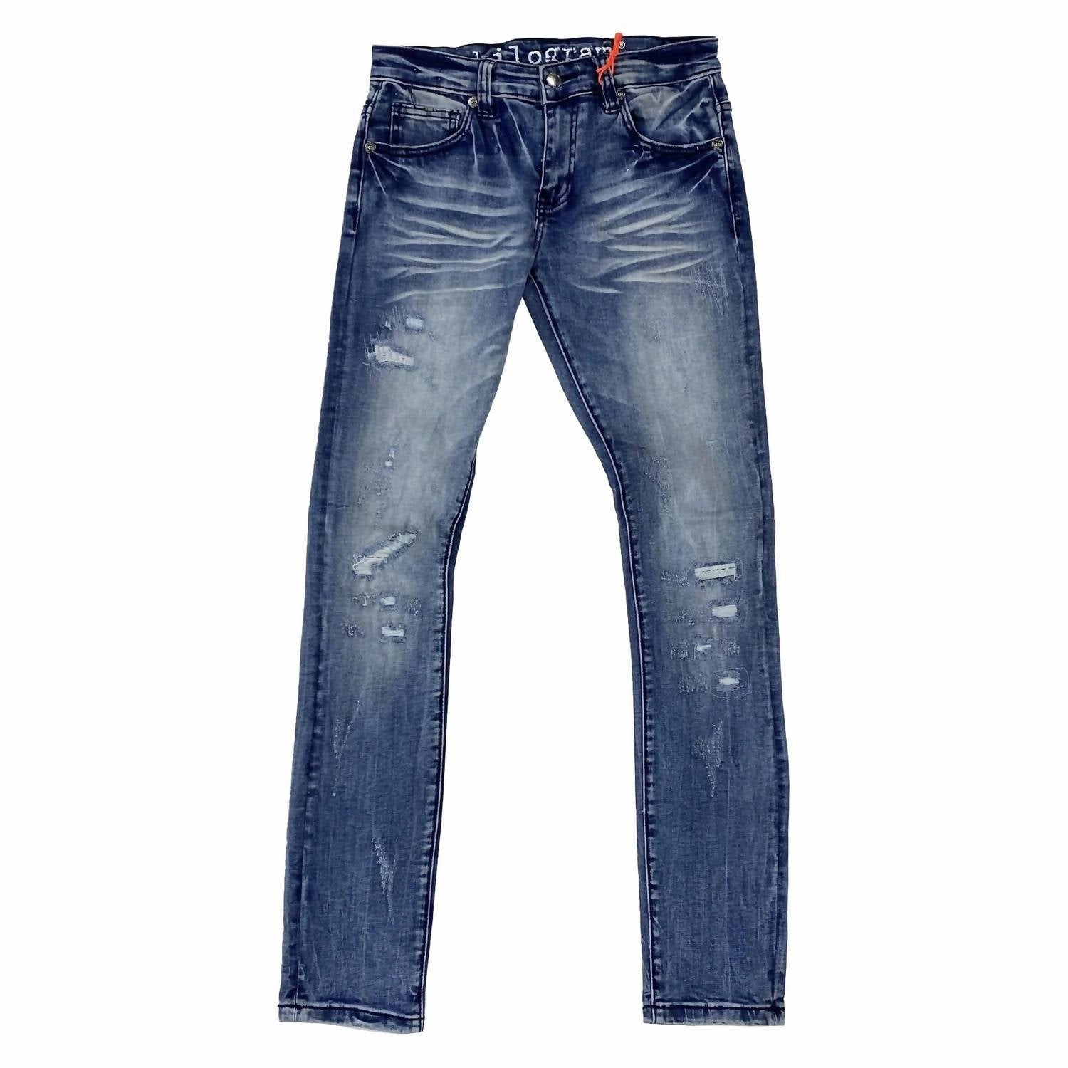 Quick Dry Technology Youth Style Stylish Road Trip Men's Distress Jeans In Med Blue
