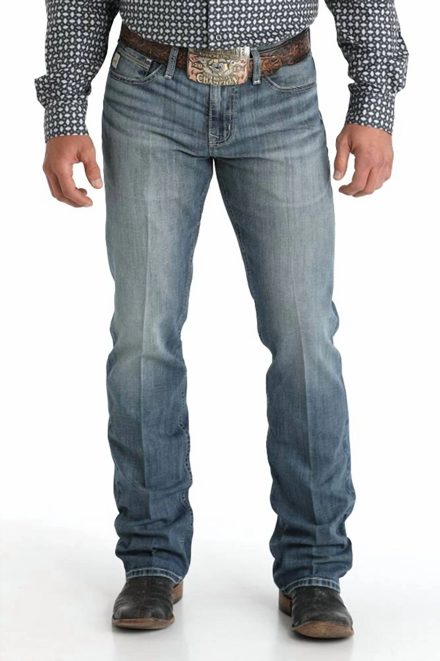 Men's Ian Slim Fit Boot-Cut Mid-Rise Stone Wash Jean In Med_Blue Style Daily