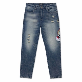 Men's Nyc Eagle Skull Slim Taper Jean In Medium Vintage Anti Slip Belt Loops Fashionable Touch