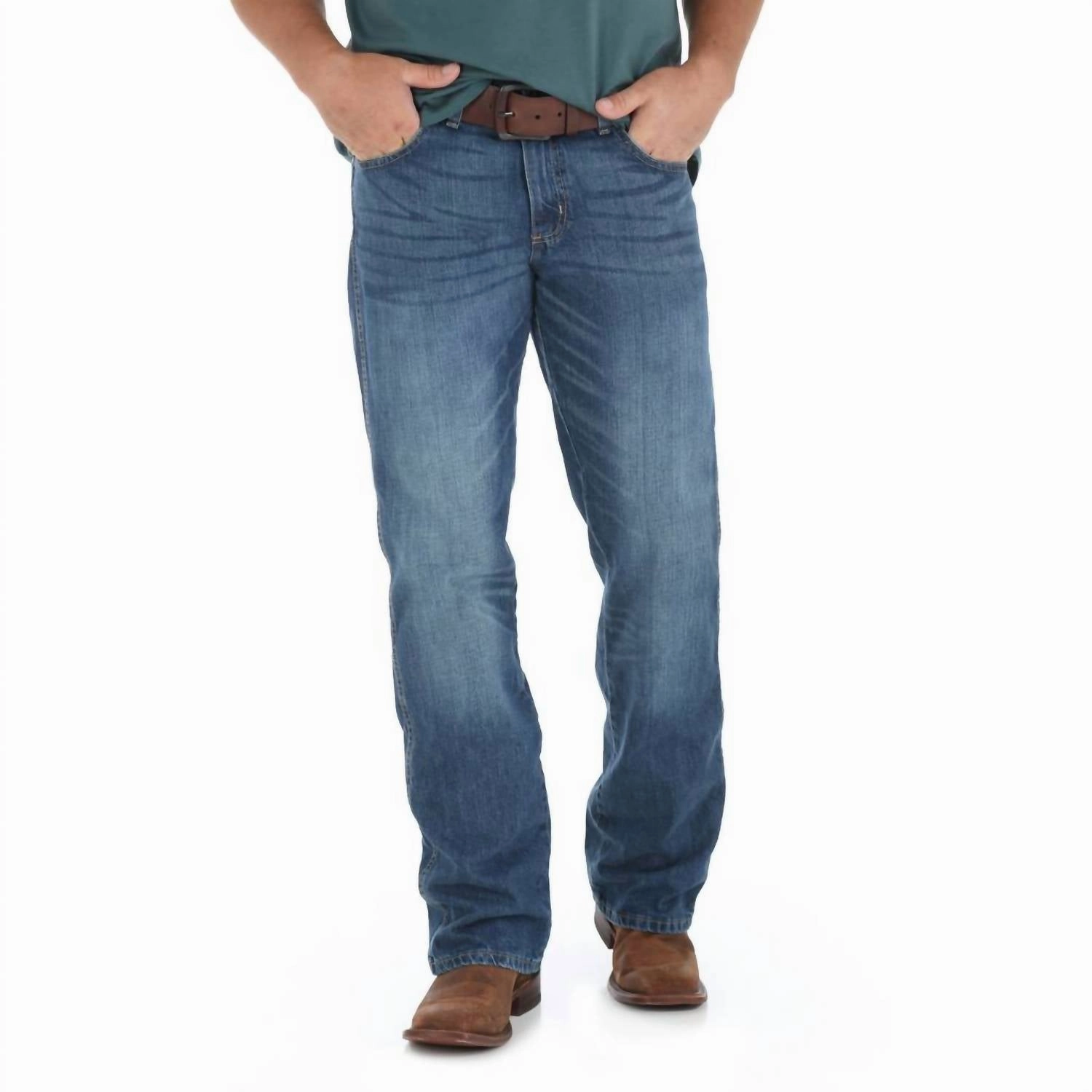 Men's Retro Relaxed Boot Cut Jean In Medium Indigo Unisex Fit Modern Winter Warmth Loose