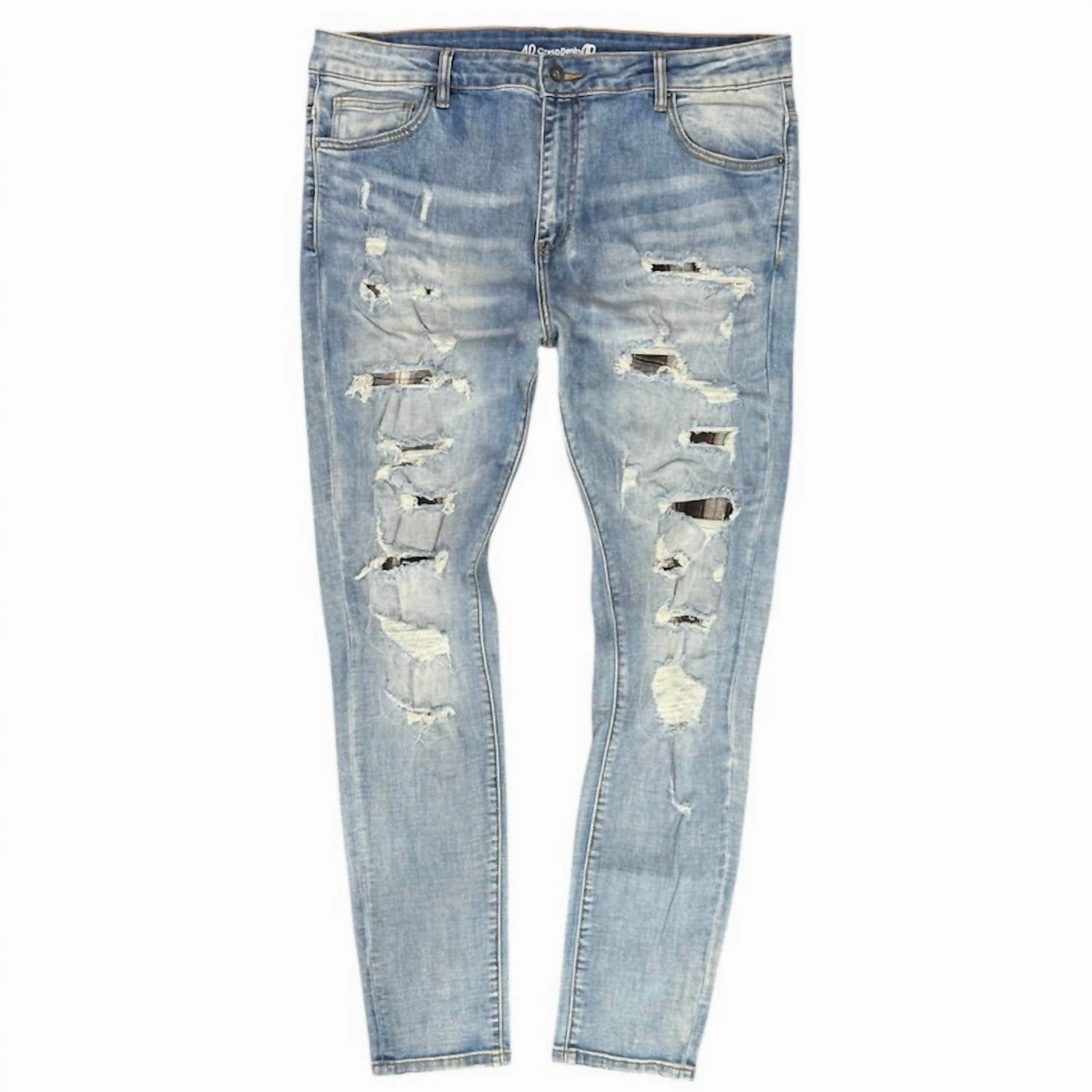 Men's Rip & Repair Jeans In Light Blue Smooth Creative Look Adult Fashion Smooth Loose Versatile